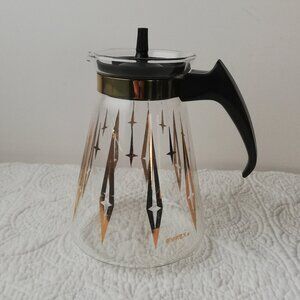 Vintage Pyrex Glass Carafe Coffee Pot Tea Gold Atomic Diamond 6"